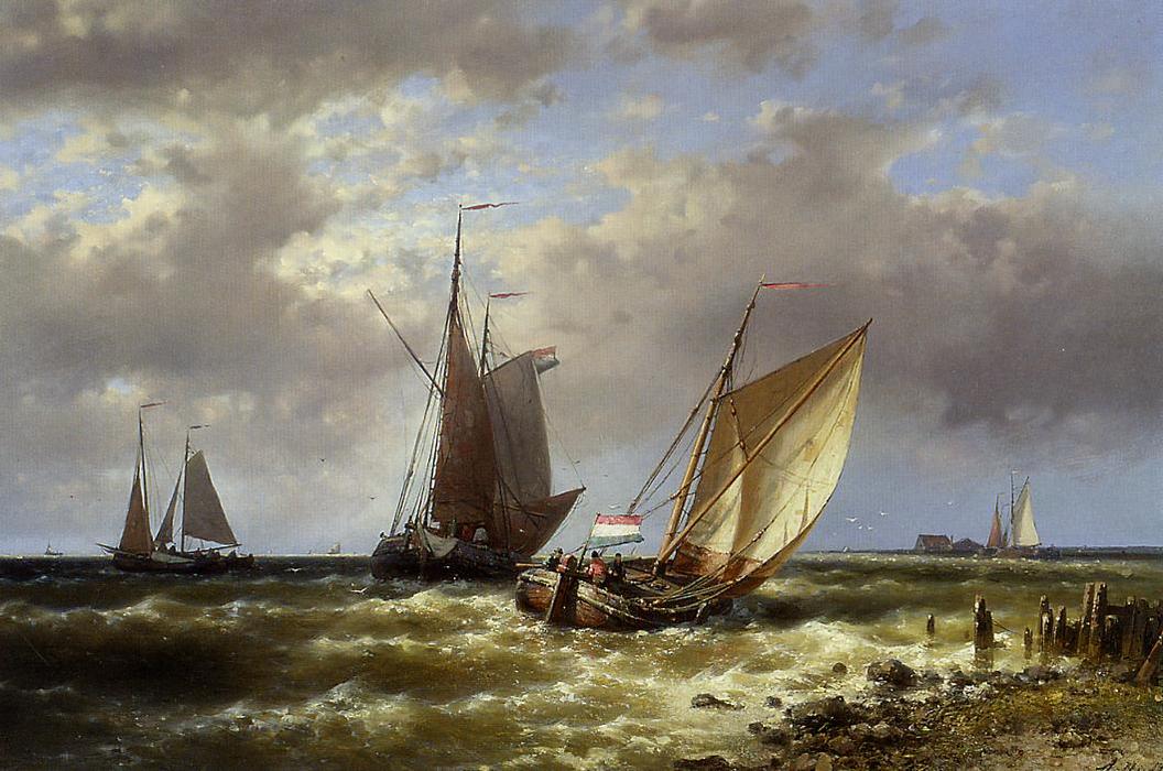 Wikioo.org - The Encyclopedia of Fine Arts - Painting, Artwork by Abraham Hulk Senior - Shipping In Choppy Waters