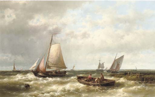 Wikioo.org - The Encyclopedia of Fine Arts - Painting, Artwork by Abraham Hulk Senior - Ships On A Choppy Sea By An Estuary
