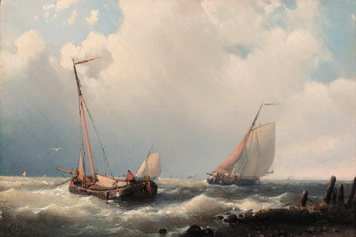 Wikioo.org - The Encyclopedia of Fine Arts - Painting, Artwork by Abraham Hulk Senior - Trawlers Off The Mole