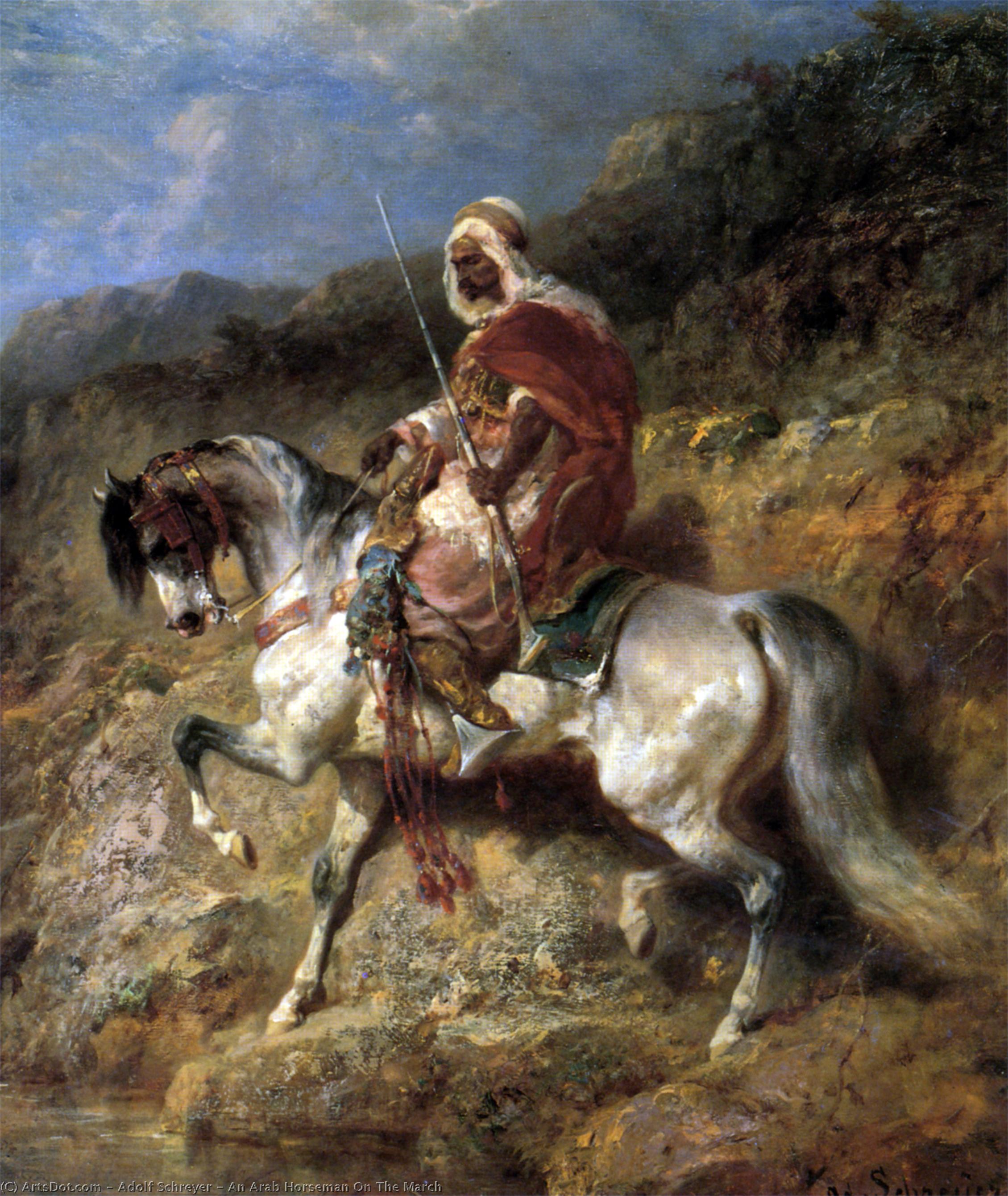 WikiOO.org - אנציקלופדיה לאמנויות יפות - ציור, יצירות אמנות Adolf Schreyer - An Arab Horseman On The March