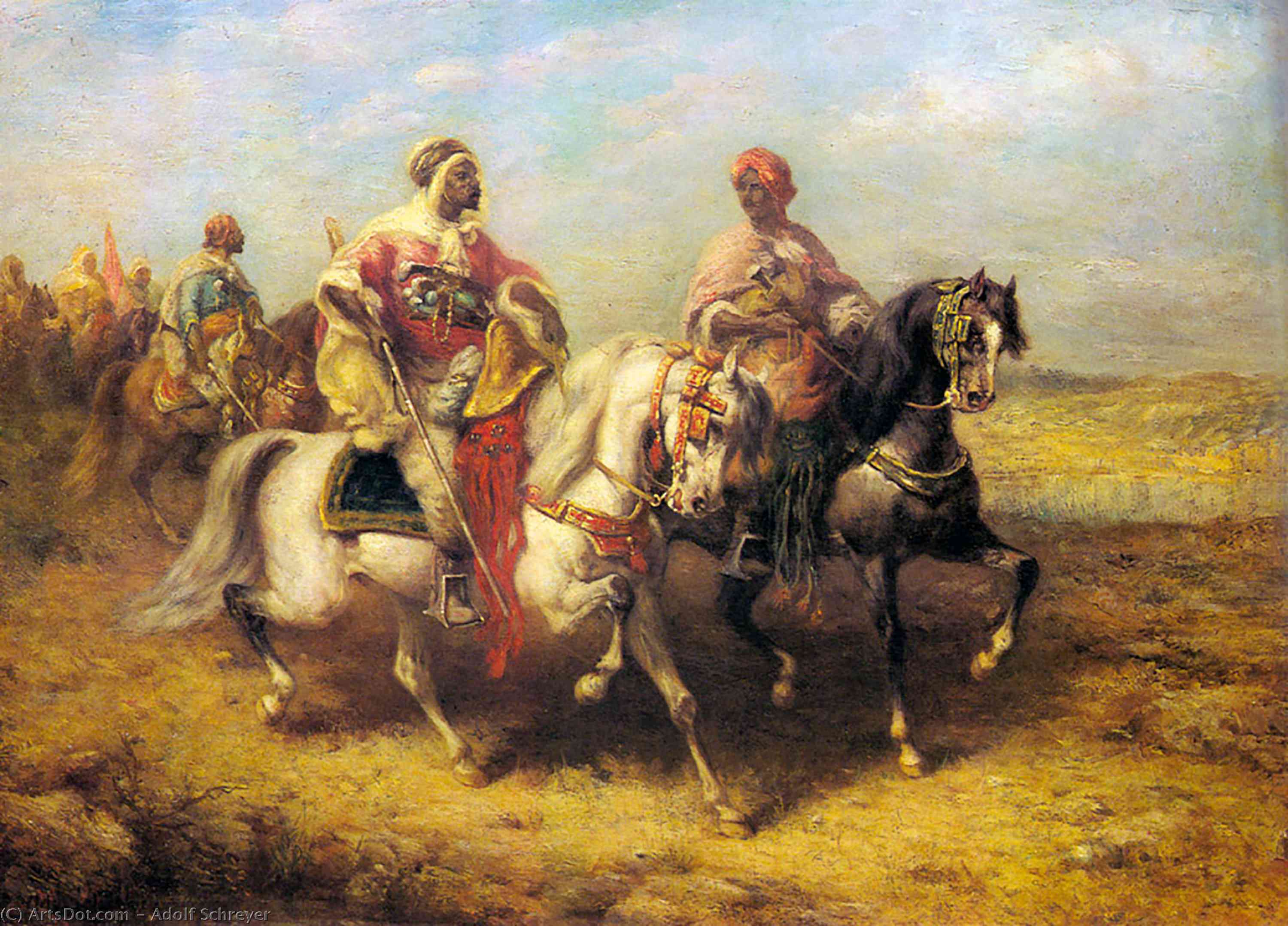 Wikioo.org – L'Encyclopédie des Beaux Arts - Peinture, Oeuvre de Adolf Schreyer - Chieftain arabe et son entourage