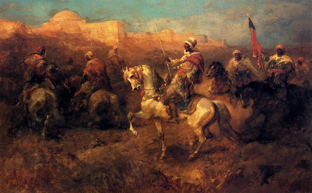 Wikioo.org - The Encyclopedia of Fine Arts - Painting, Artwork by Adolf Schreyer - Arab Horsemen On The March
