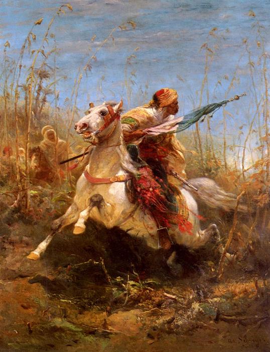 WikiOO.org - Encyclopedia of Fine Arts - Lukisan, Artwork Adolf Schreyer - Arab Warrior Leading A Charge
