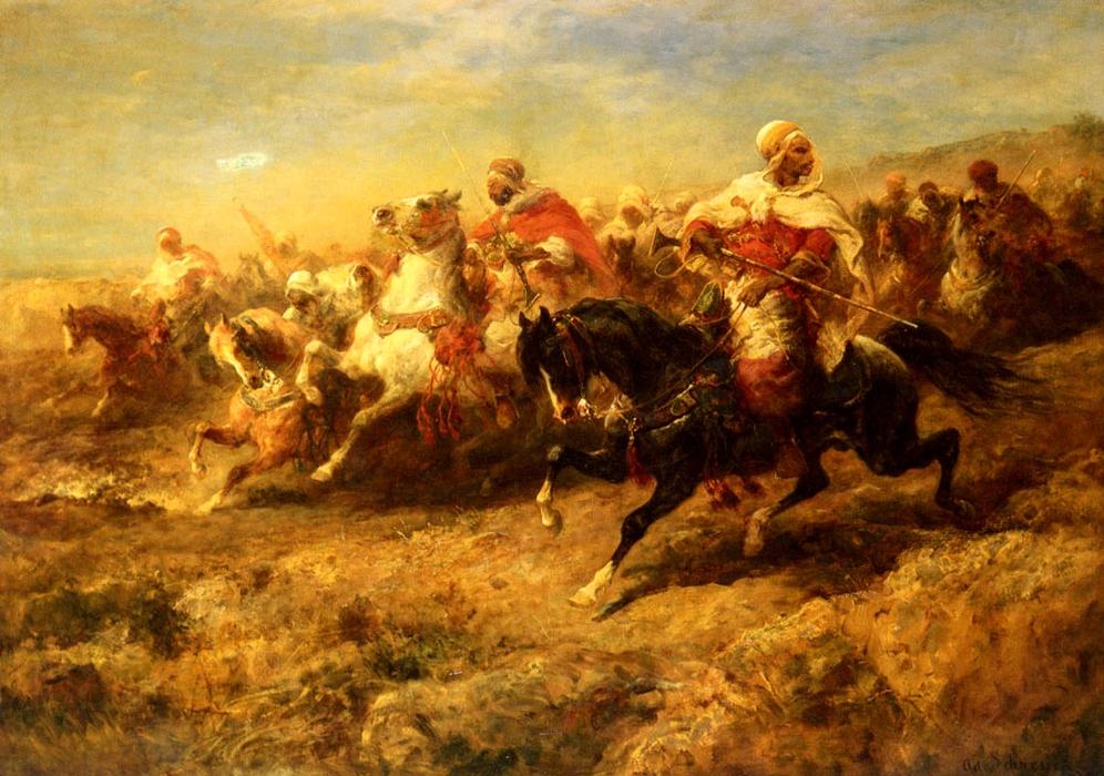 Wikoo.org - موسوعة الفنون الجميلة - اللوحة، العمل الفني Adolf Schreyer - Arabian Horseman
