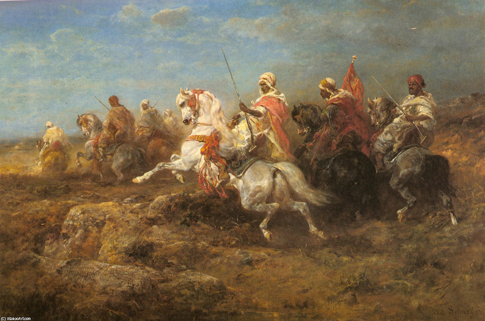 Wikioo.org - The Encyclopedia of Fine Arts - Painting, Artwork by Adolf Schreyer - Arabian Patrol