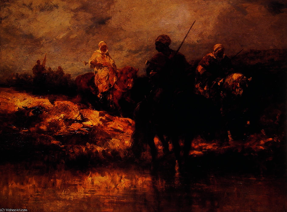 Wikoo.org - موسوعة الفنون الجميلة - اللوحة، العمل الفني Adolf Schreyer - Arabs on Horseback 1