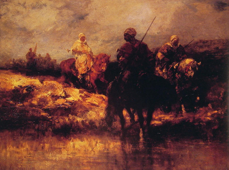 WikiOO.org - אנציקלופדיה לאמנויות יפות - ציור, יצירות אמנות Adolf Schreyer - Arabs On Horseback