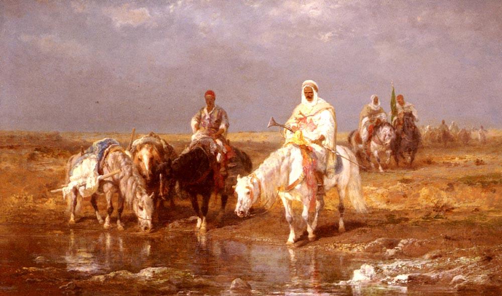 WikiOO.org - Encyclopedia of Fine Arts - Lukisan, Artwork Adolf Schreyer - Arabs Watering Their Horses