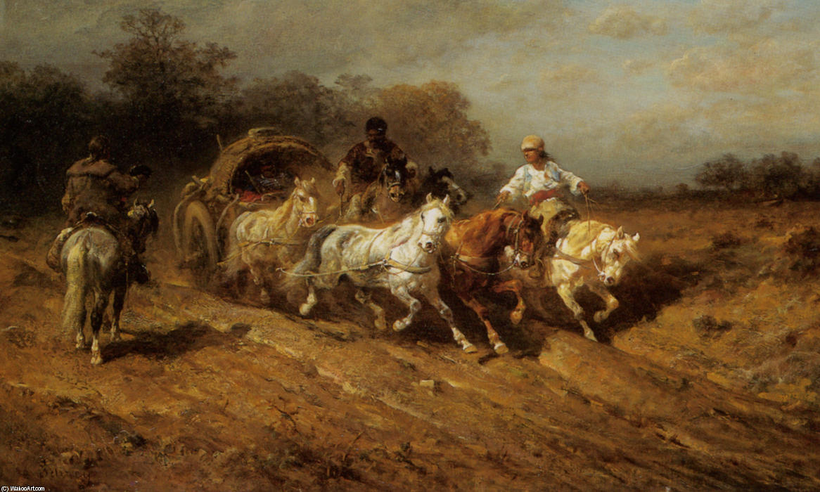 Wikioo.org - The Encyclopedia of Fine Arts - Painting, Artwork by Adolf Schreyer - Caravan On The Open Road
