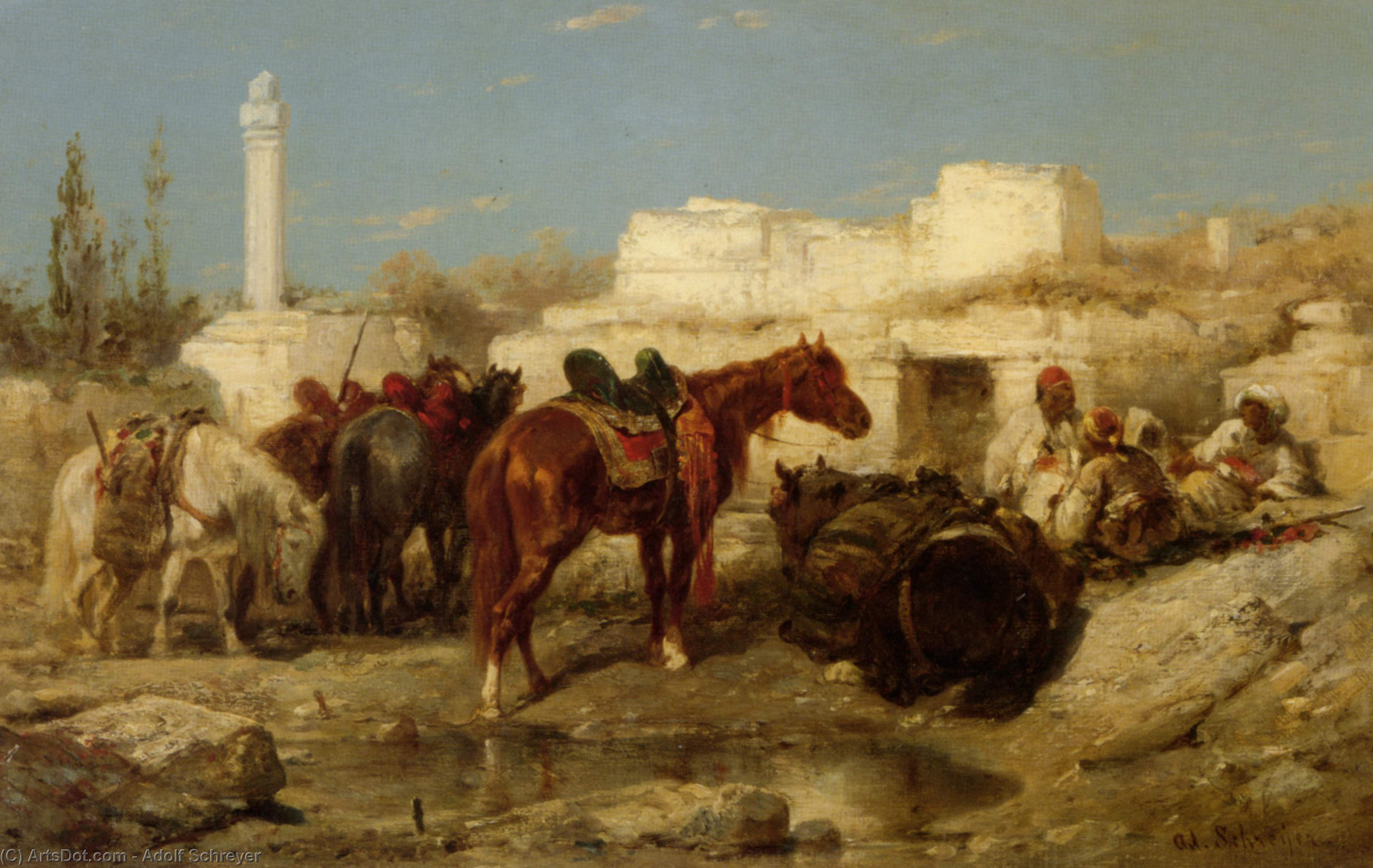 Wikioo.org - The Encyclopedia of Fine Arts - Painting, Artwork by Adolf Schreyer - The Oasis