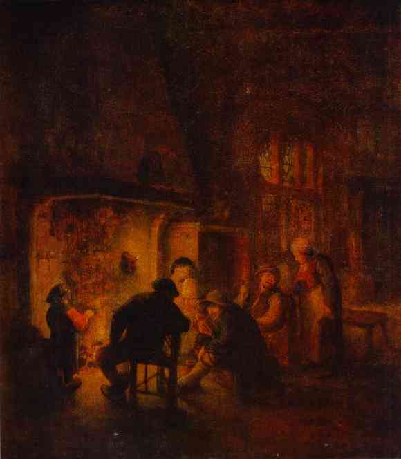 Wikioo.org - The Encyclopedia of Fine Arts - Painting, Artwork by Adriaen Van Ostade - A Talk At Fireplace