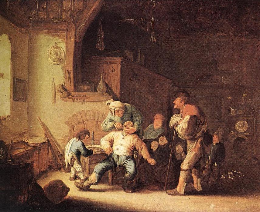 Wikioo.org - The Encyclopedia of Fine Arts - Painting, Artwork by Adriaen Van Ostade - Barber Extracting Of Tooth