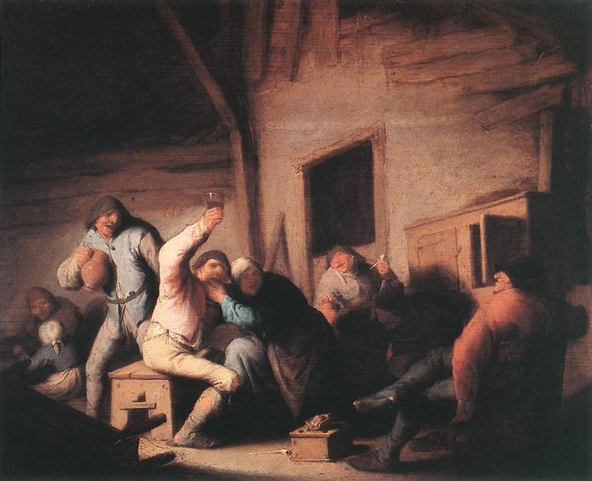 Wikoo.org - موسوعة الفنون الجميلة - اللوحة، العمل الفني Adriaen Van Ostade - Carousing Peasants In A Tavern