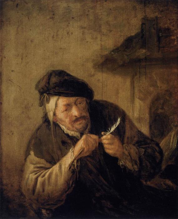 WikiOO.org - Enciklopedija likovnih umjetnosti - Slikarstvo, umjetnička djela Adriaen Van Ostade - Cutting The Feather