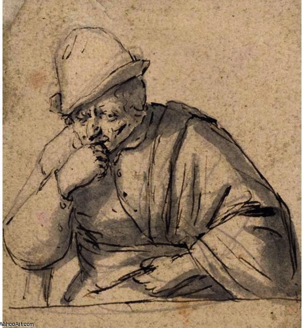 Wikioo.org - Bách khoa toàn thư về mỹ thuật - Vẽ tranh, Tác phẩm nghệ thuật Adriaen Van Ostade - Half-Length Study Of A Man, Possibly A Self-Portrait