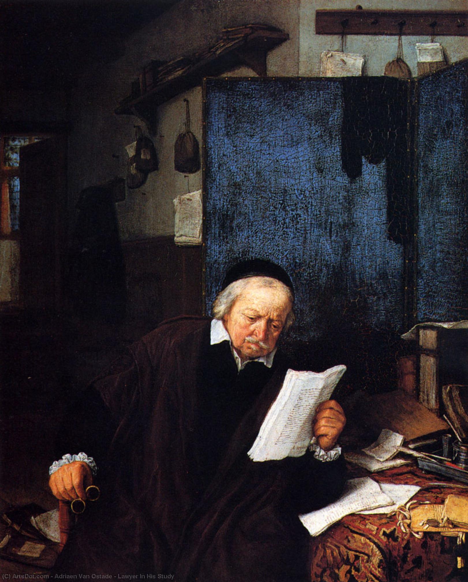 Wikioo.org - The Encyclopedia of Fine Arts - Painting, Artwork by Adriaen Van Ostade - Lawyer In His Study