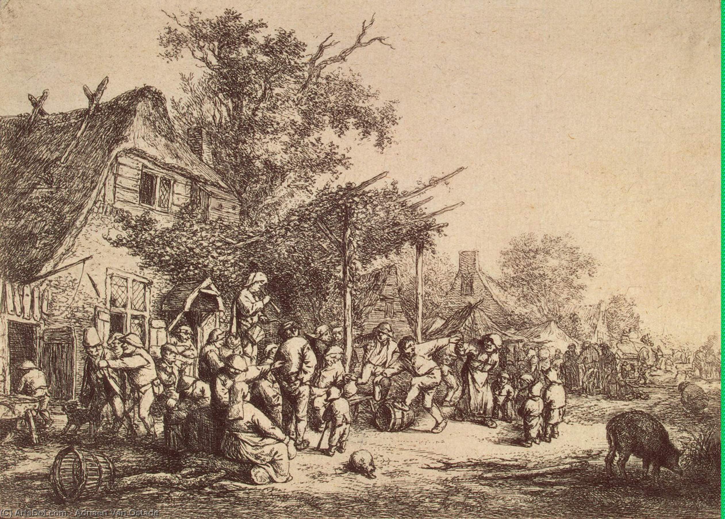 Wikioo.org - The Encyclopedia of Fine Arts - Painting, Artwork by Adriaen Van Ostade - Peasant Dance In Front Of A Tavern
