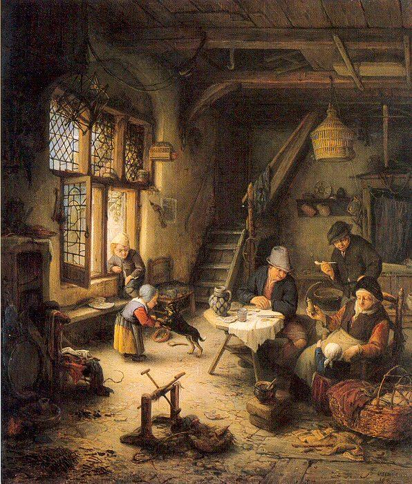Wikioo.org - The Encyclopedia of Fine Arts - Painting, Artwork by Adriaen Van Ostade - Peasant Family In An Interior
