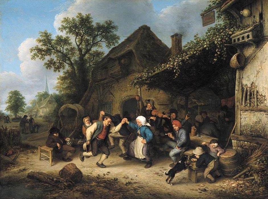 Wikioo.org - The Encyclopedia of Fine Arts - Painting, Artwork by Adriaen Van Ostade - Peasants Carousing And Dancing Outside An Inn