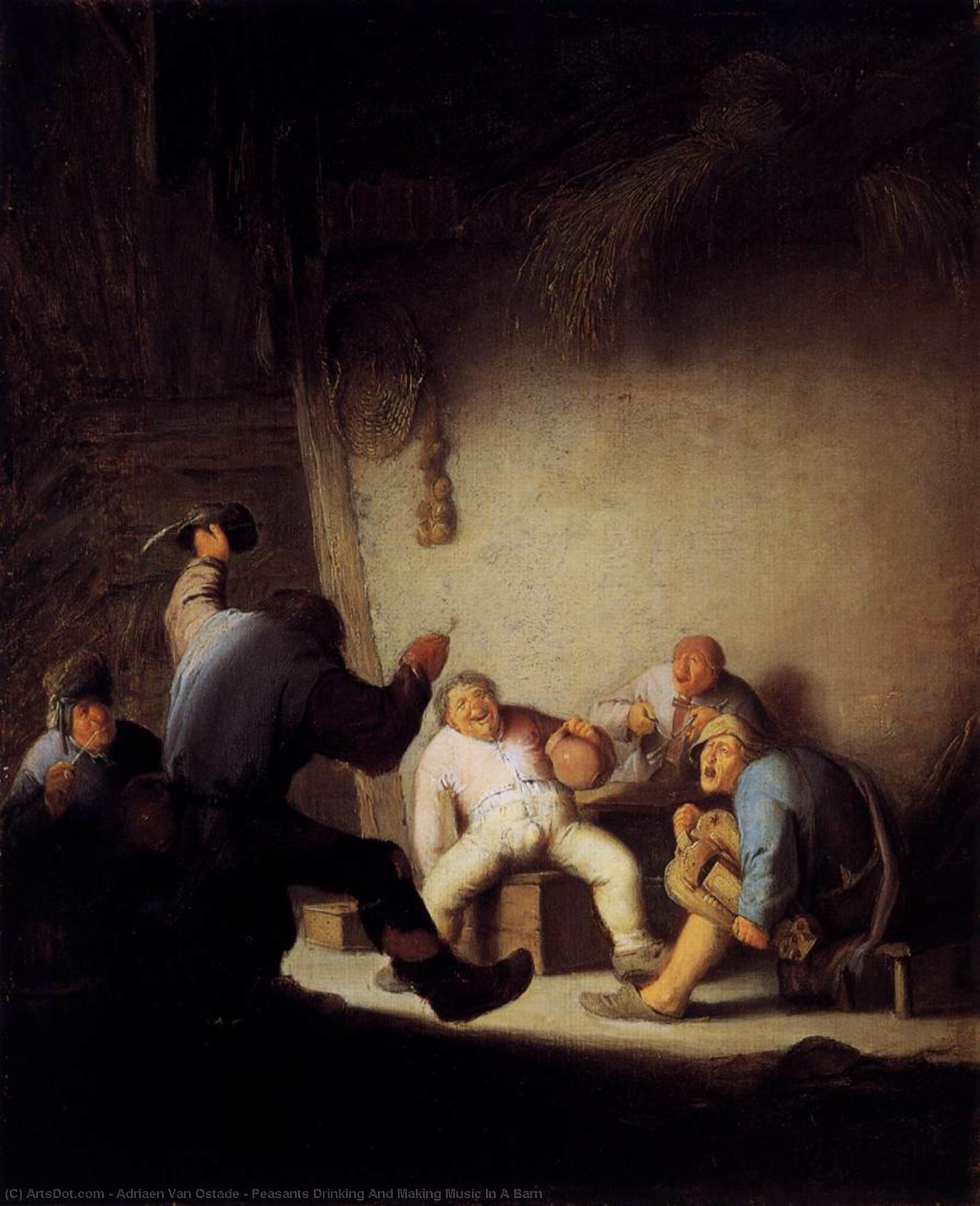 Wikioo.org - The Encyclopedia of Fine Arts - Painting, Artwork by Adriaen Van Ostade - Peasants Drinking And Making Music In A Barn