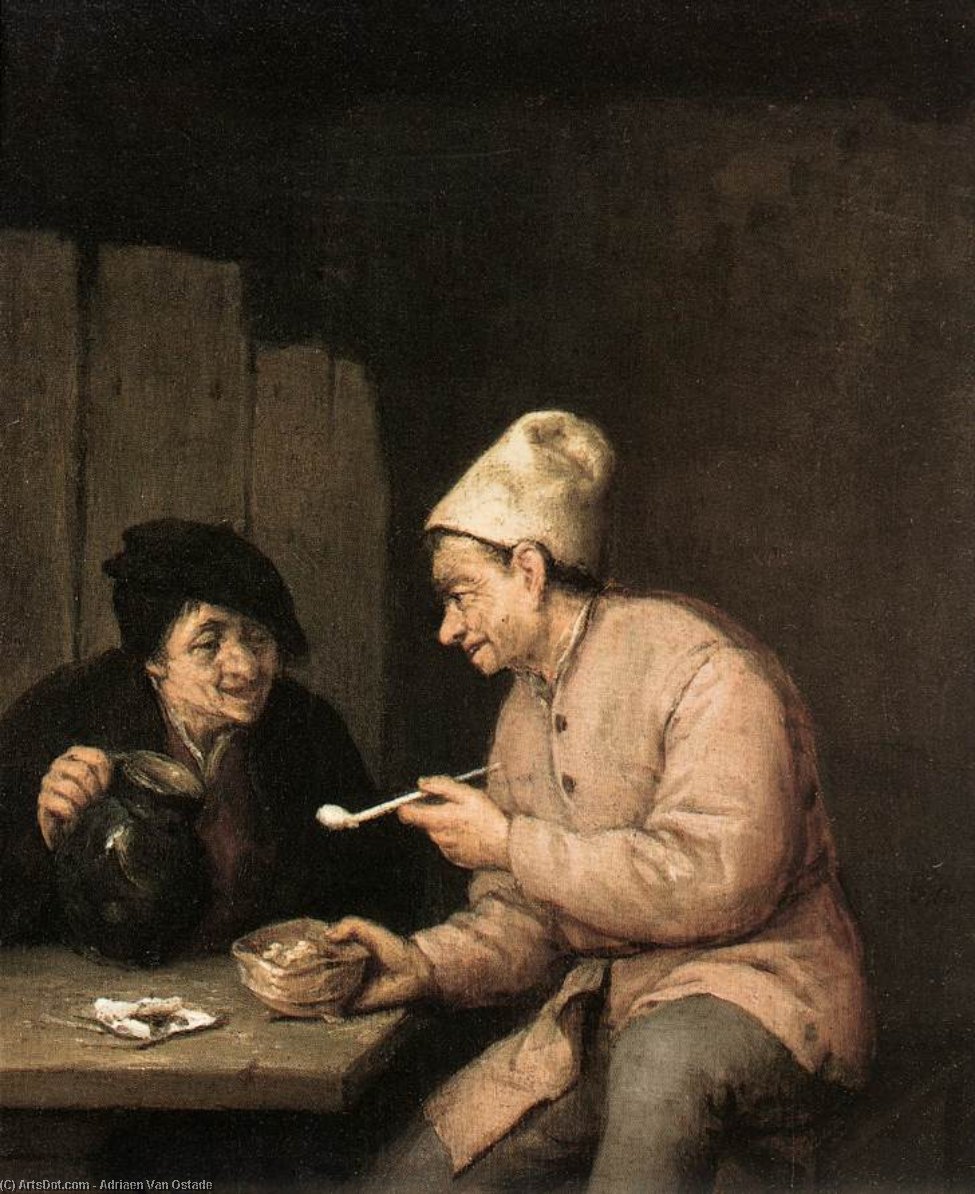 WikiOO.org - Encyclopedia of Fine Arts - Malba, Artwork Adriaen Van Ostade - Piping And Drinking In The Tavern