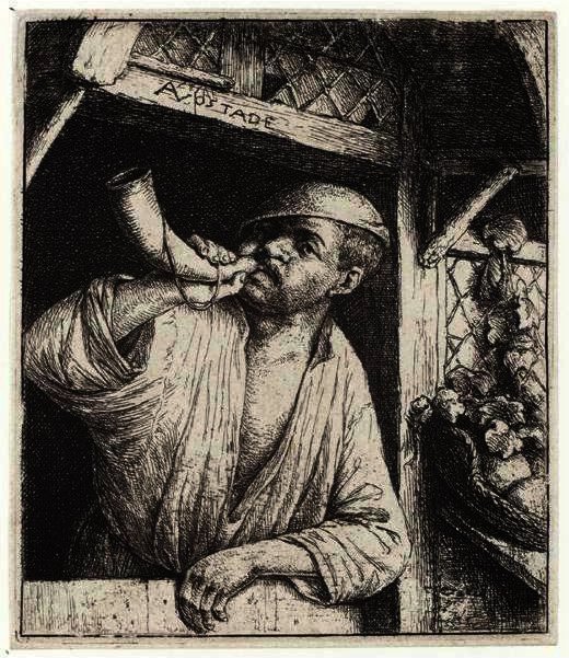 WikiOO.org - Encyclopedia of Fine Arts - Schilderen, Artwork Adriaen Van Ostade - The Baker Sounding His Horn