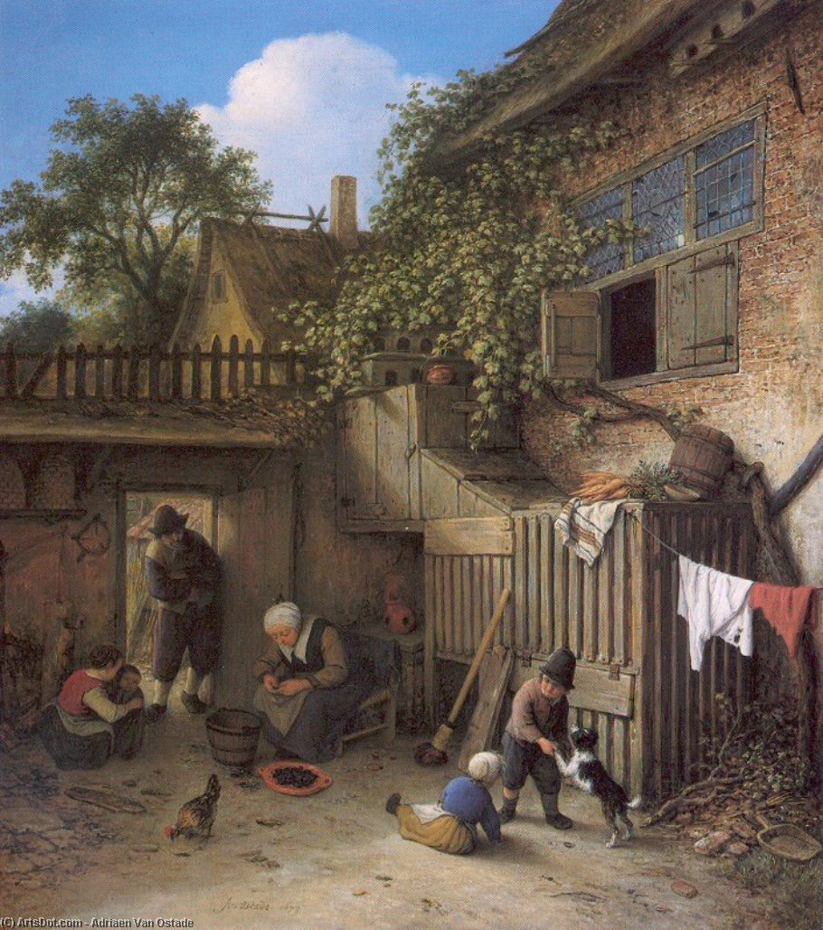 Wikioo.org - The Encyclopedia of Fine Arts - Painting, Artwork by Adriaen Van Ostade - The Cottage Dooryard