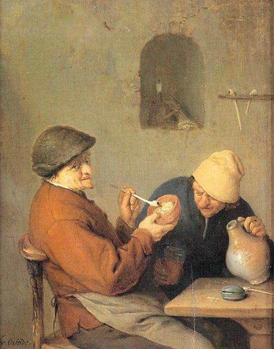Wikioo.org - The Encyclopedia of Fine Arts - Painting, Artwork by Adriaen Van Ostade - The Drinker And The Smoker