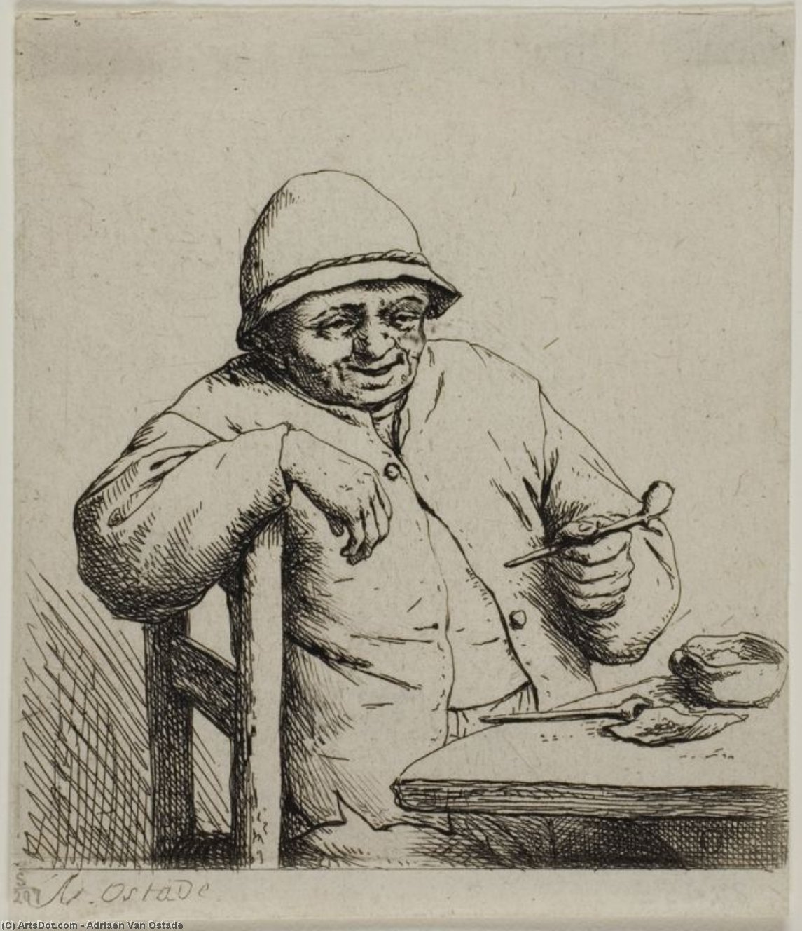 Wikioo.org - The Encyclopedia of Fine Arts - Painting, Artwork by Adriaen Van Ostade - The Laughing Smoker