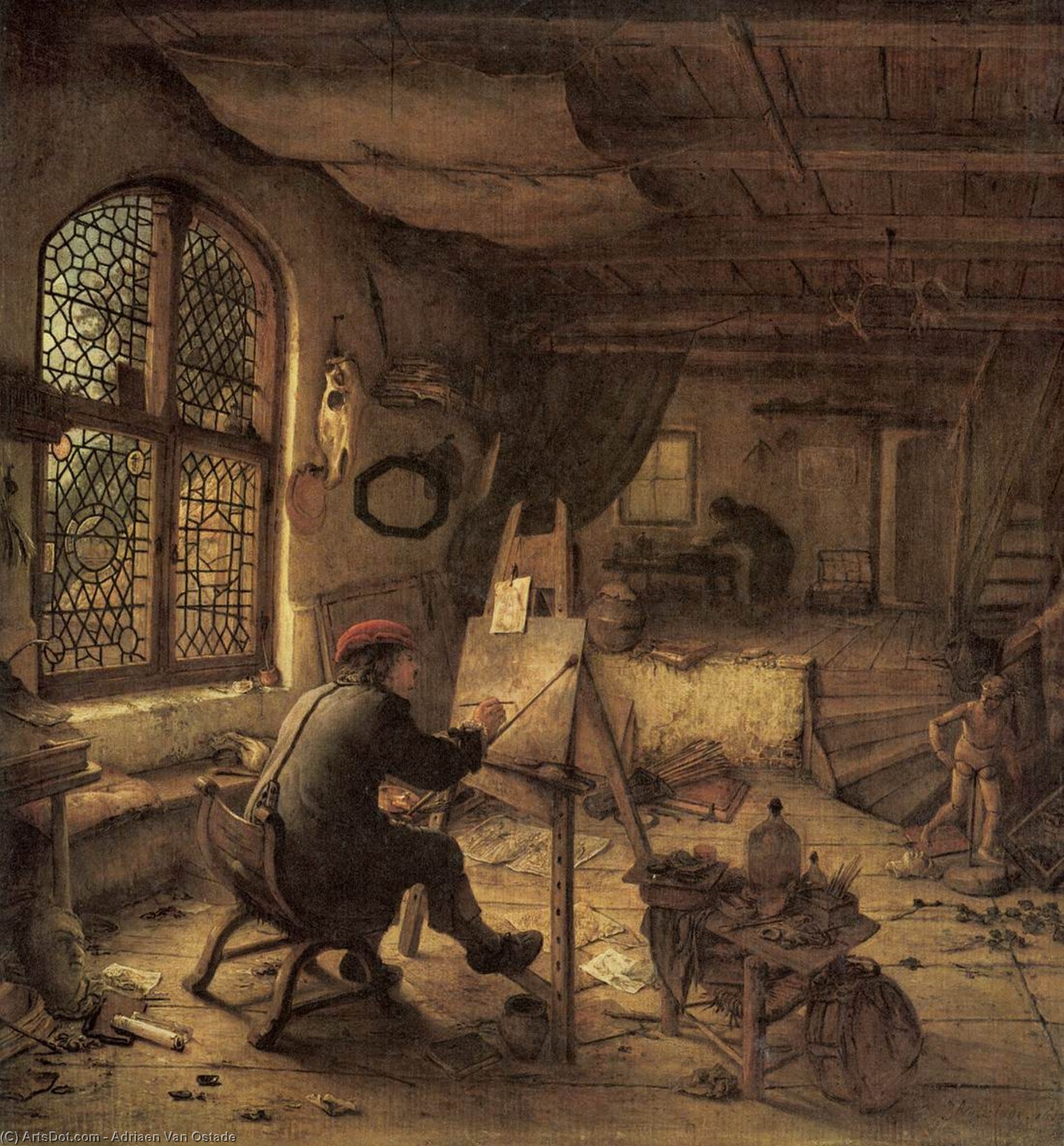 WikiOO.org - Enciklopedija dailės - Tapyba, meno kuriniai Adriaen Van Ostade - The Painter In His Studio
