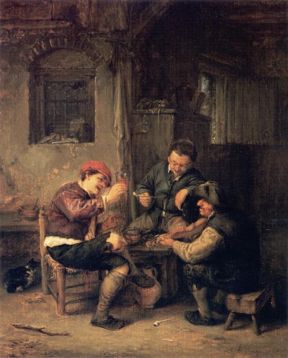 Wikioo.org - สารานุกรมวิจิตรศิลป์ - จิตรกรรม Adriaen Van Ostade - Three Peasants at an Inn