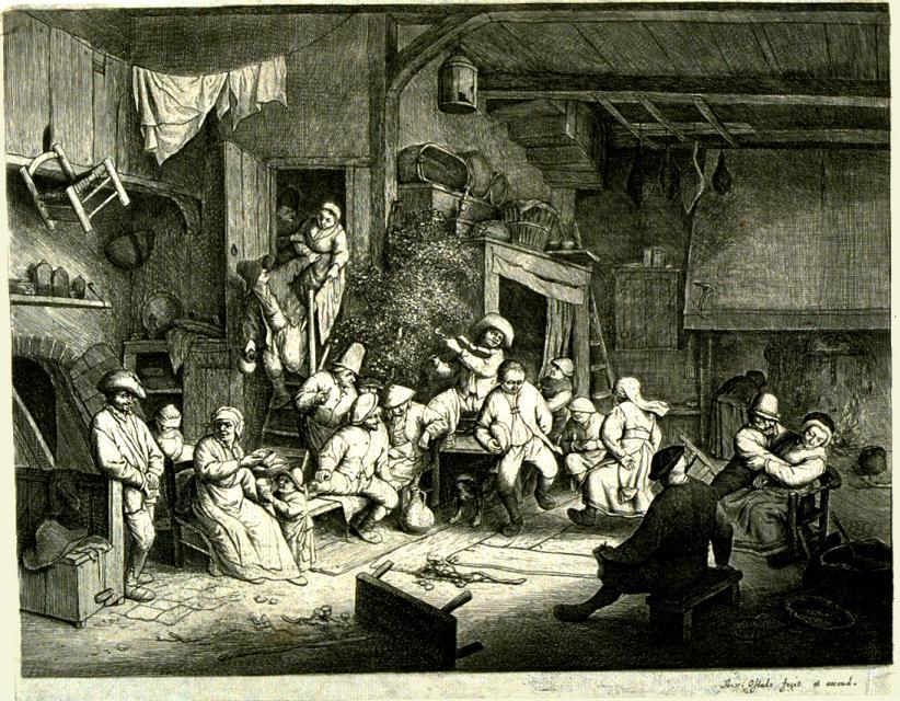 WikiOO.org - Encyclopedia of Fine Arts - Lukisan, Artwork Adriaen Van Ostade - Villagers Merrymaking At An Inn 1