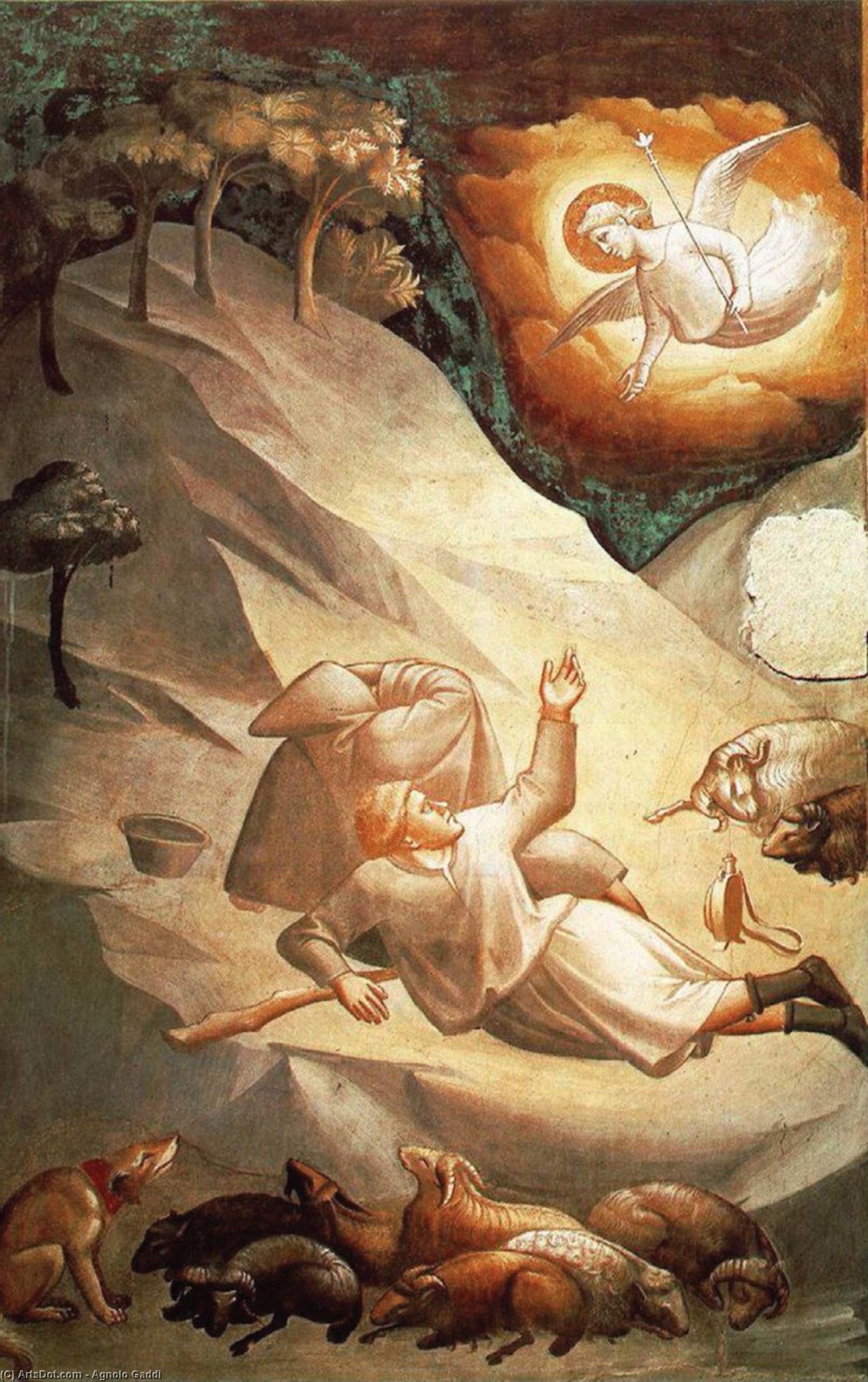 Wikioo.org - The Encyclopedia of Fine Arts - Painting, Artwork by Agnolo Gaddi - The Annunciation to the Shepherds