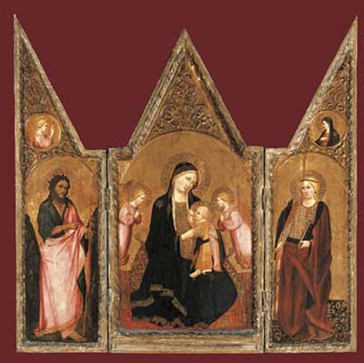 Wikioo.org - The Encyclopedia of Fine Arts - Painting, Artwork by Agnolo Gaddi - The Madonna of Humility with Saint Catherine and Saint John the Baptist