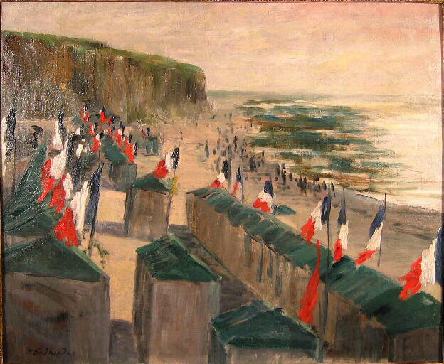 Wikioo.org - Bách khoa toàn thư về mỹ thuật - Vẽ tranh, Tác phẩm nghệ thuật Albert-Charles Lebourg (Albert-Marie Lebourg) - Le 14 juillet sur une plage normande; fête nationale