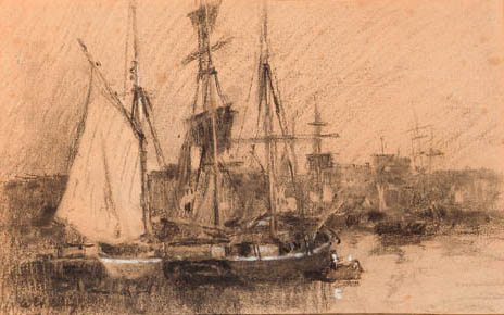 Wikoo.org - موسوعة الفنون الجميلة - اللوحة، العمل الفني Albert-Charles Lebourg (Albert-Marie Lebourg) - Ships in a French port