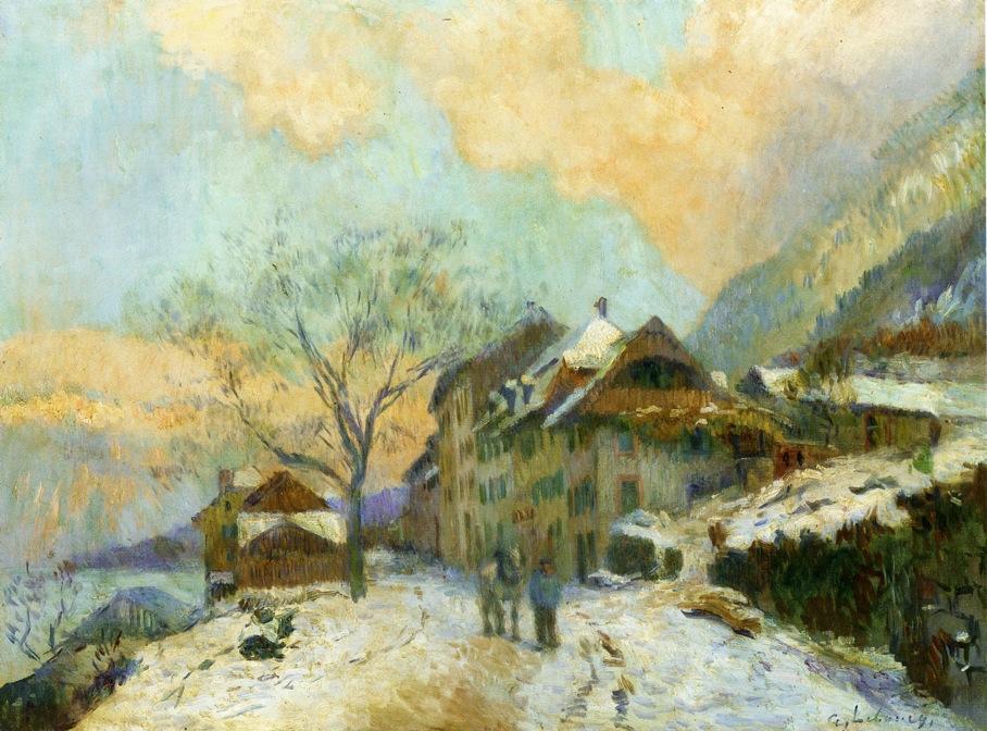 Wikioo.org - The Encyclopedia of Fine Arts - Painting, Artwork by Albert-Charles Lebourg (Albert-Marie Lebourg) - The Banks of Lake Geneva at Saint-Gingolph, in winter, with Snowy Weather