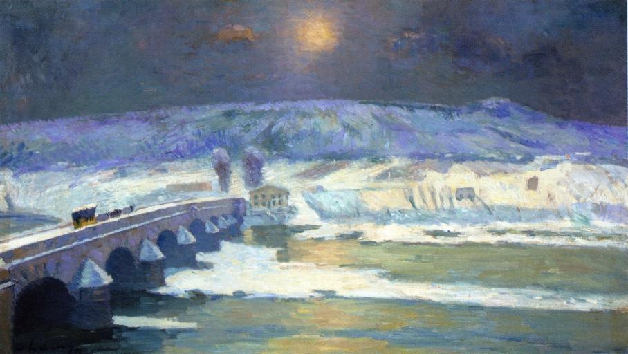 Wikioo.org – L'Encyclopédie des Beaux Arts - Peinture, Oeuvre de Albert-Charles Lebourg (Albert-Marie Lebourg) - le pont au cours de la Allier au Pont-du-Chateau en hiver