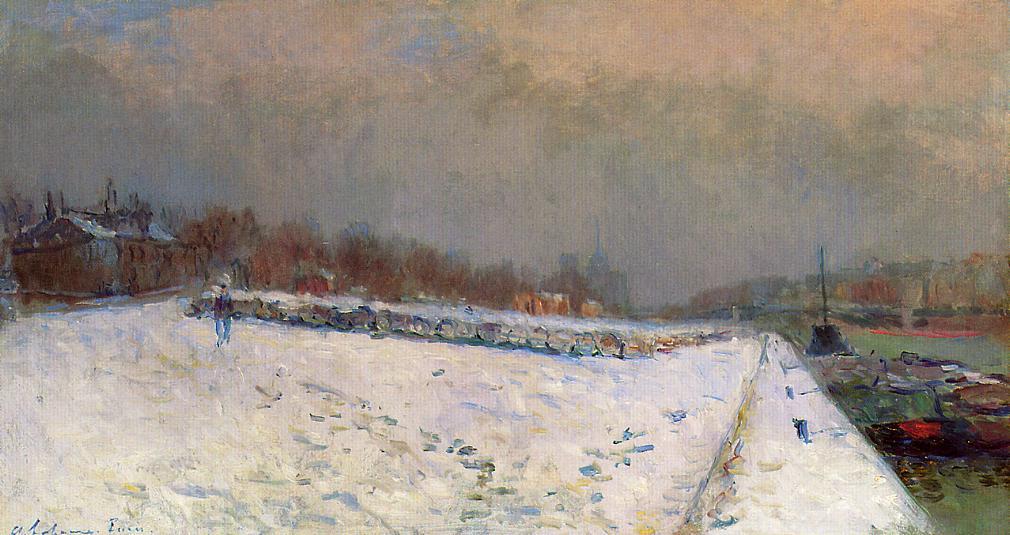 WikiOO.org - Encyclopedia of Fine Arts - Schilderen, Artwork Albert-Charles Lebourg (Albert-Marie Lebourg) - The Port of Bercy, in Winter, Snow Effect