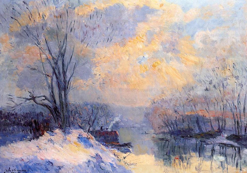 Wikioo.org - The Encyclopedia of Fine Arts - Painting, Artwork by Albert-Charles Lebourg (Albert-Marie Lebourg) - The Small Branch of the Seine at Bas Meudon, Snow and Sunlight