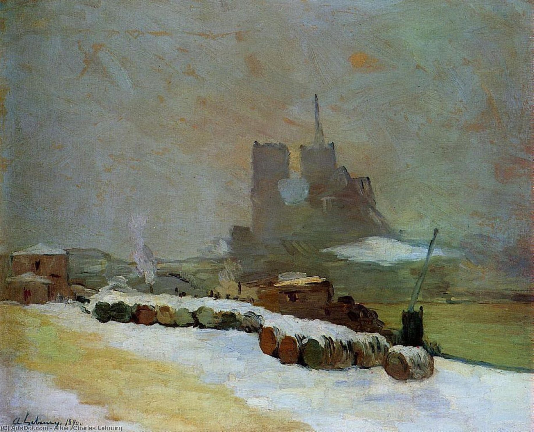 WikiOO.org - Encyclopedia of Fine Arts - Festés, Grafika Albert-Charles Lebourg (Albert-Marie Lebourg) - View of Notre Dame, Winter