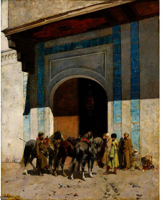 Wikioo.org - สารานุกรมวิจิตรศิลป์ - จิตรกรรม Alberto Pasini - A L'entrée De La Mosquée