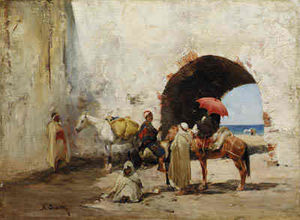 Wikioo.org - The Encyclopedia of Fine Arts - Painting, Artwork by Alberto Pasini - A Rest By The Beach