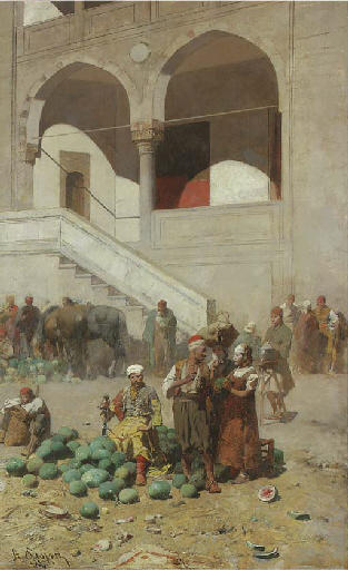 Wikioo.org - The Encyclopedia of Fine Arts - Painting, Artwork by Alberto Pasini - A Syrian Market