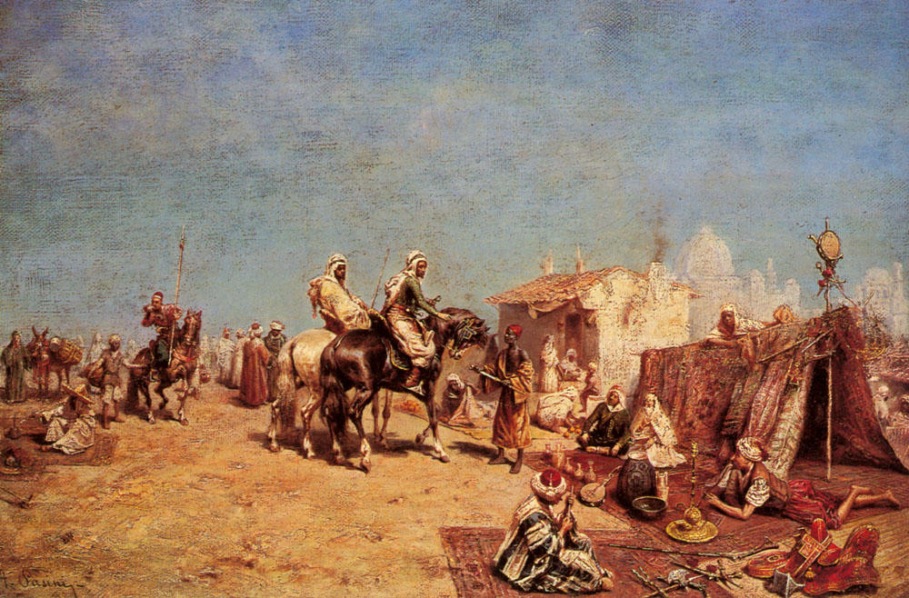 Wikioo.org - The Encyclopedia of Fine Arts - Painting, Artwork by Alberto Pasini - An Arab Encampment 1