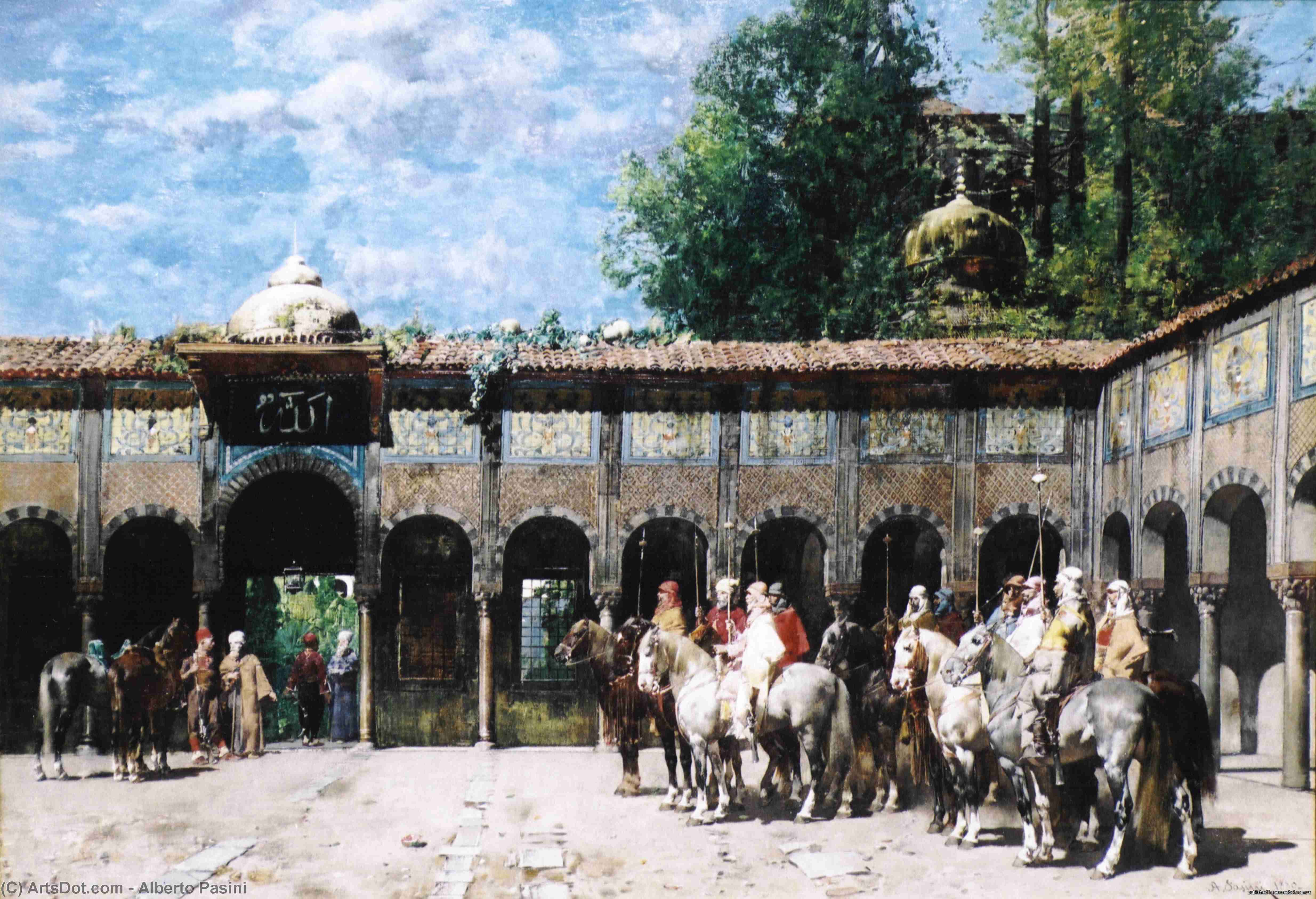 Wikioo.org - The Encyclopedia of Fine Arts - Painting, Artwork by Alberto Pasini - Circassian Knights Waiting for Their Leader
