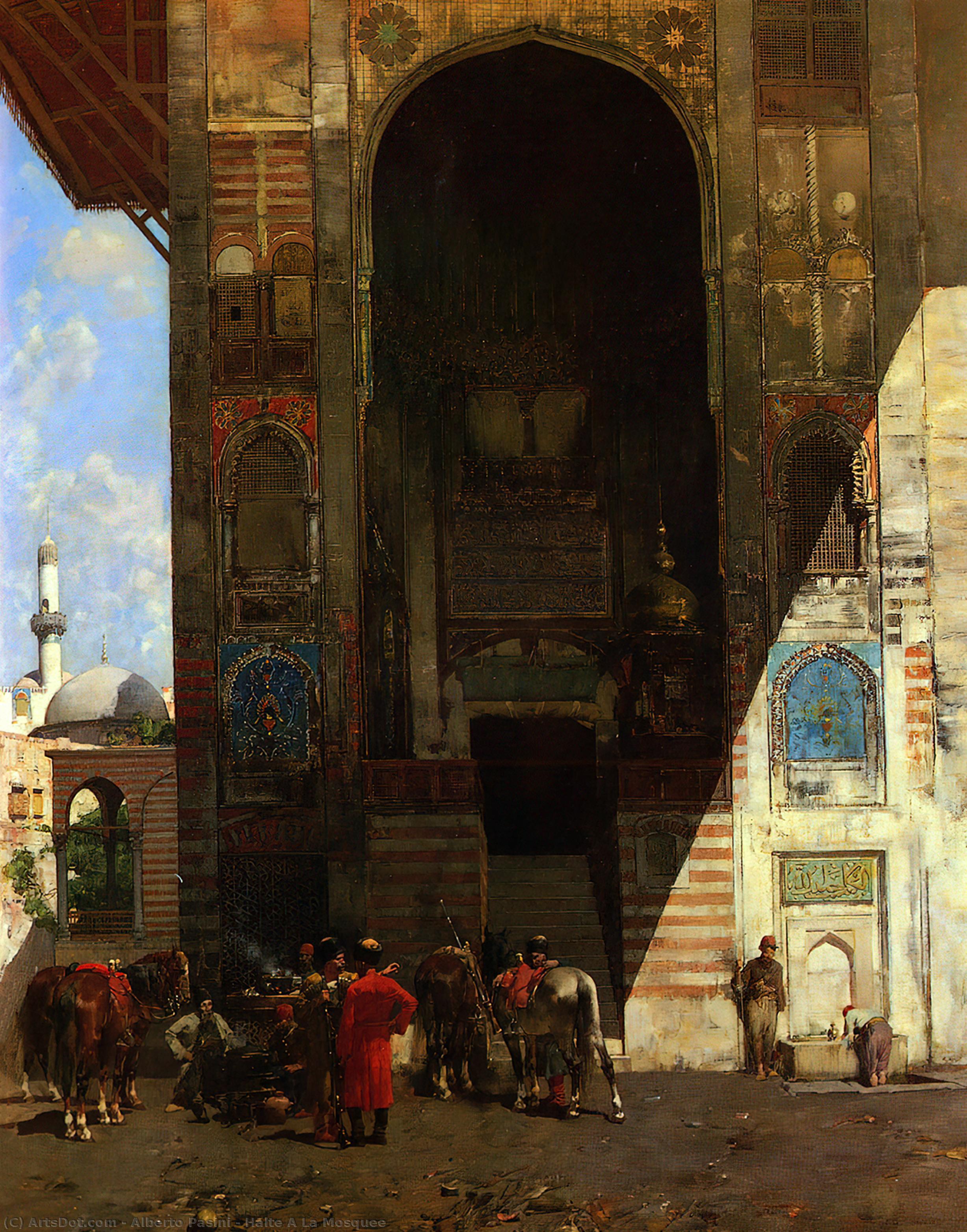 Wikioo.org - The Encyclopedia of Fine Arts - Painting, Artwork by Alberto Pasini - Halte A La Mosquee