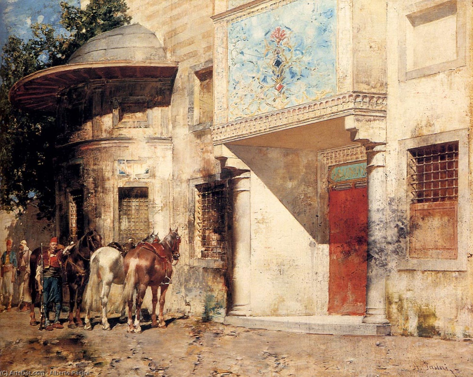 Wikioo.org - The Encyclopedia of Fine Arts - Painting, Artwork by Alberto Pasini - Outside The Mosque