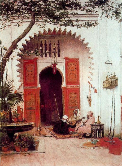 Wikioo.org - The Encyclopedia of Fine Arts - Painting, Artwork by Alberto Pasini - Three Arabs In A Courtyard