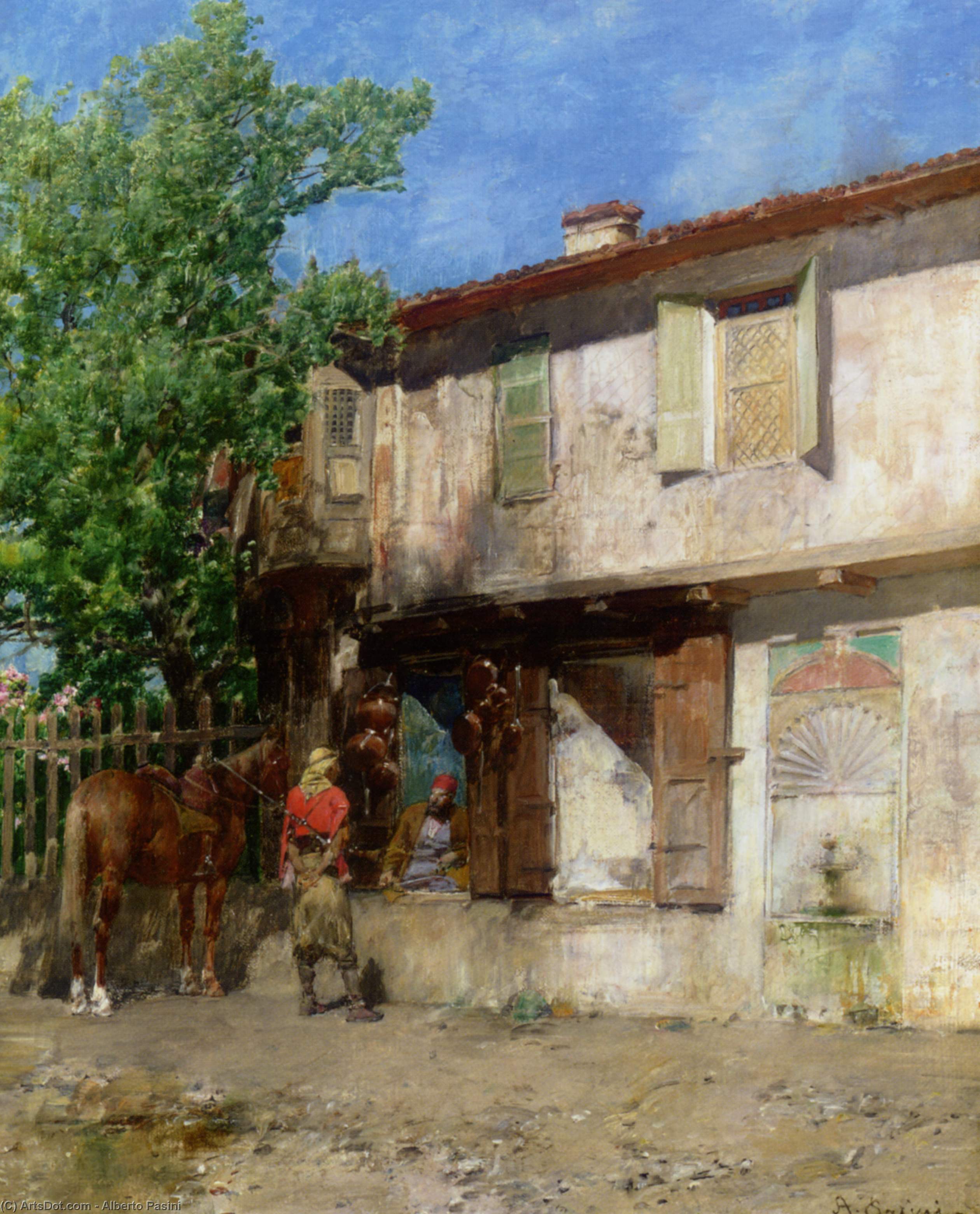 Wikioo.org - The Encyclopedia of Fine Arts - Painting, Artwork by Alberto Pasini - Visiting the Pottery Vendor